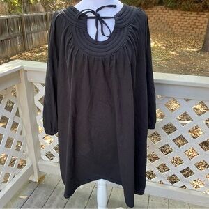 Woman Within Women Blouse Black Round‎ Tie Neck 3/4 Sleeve Witchy Goth Top Read